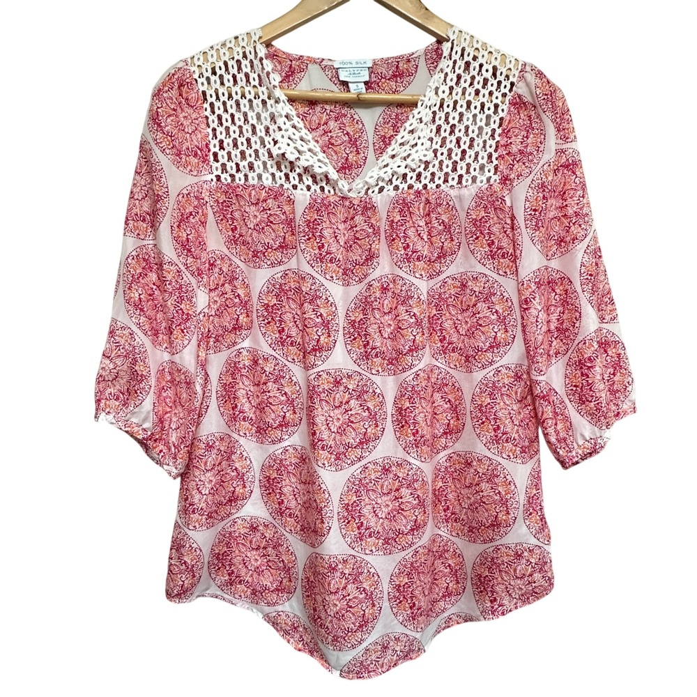 Calypso St. Barth for Target Silk Top Womens S Crochet Medallion Resort Relaxed